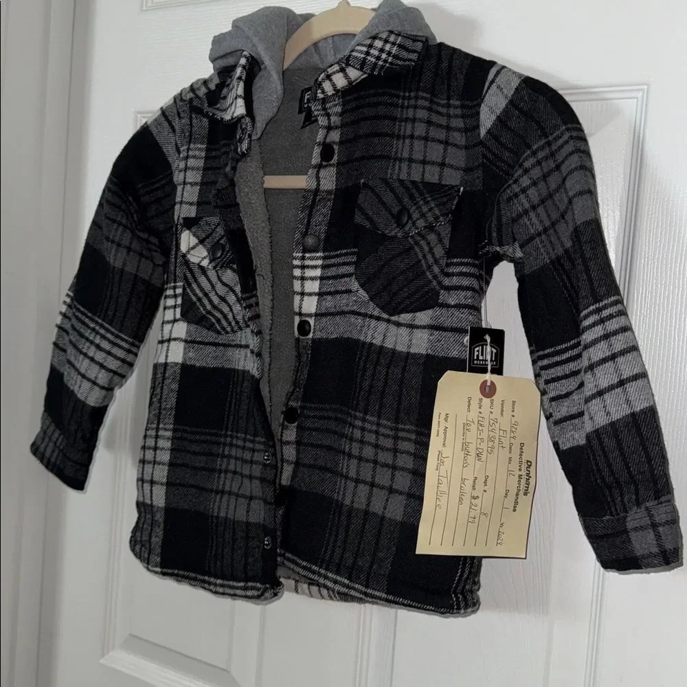 Flint Black and Gray Plaid Jacket with Hood kids M(5)